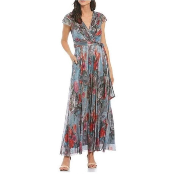 NWT Metallic Floral Drape Shoulder GownELIZA J SZ 0 - Picture 2 of 8